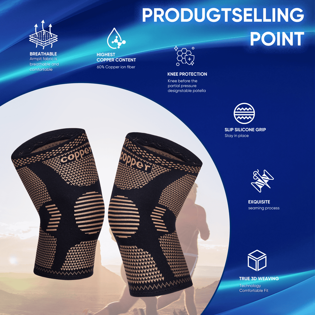 KHNYX Copper Knee Brace Support for Men and Women Compression Sleeve Knee Pads for Knee Pain, Sports, Workout, Arthritis, ACL, Joint Pain Relief