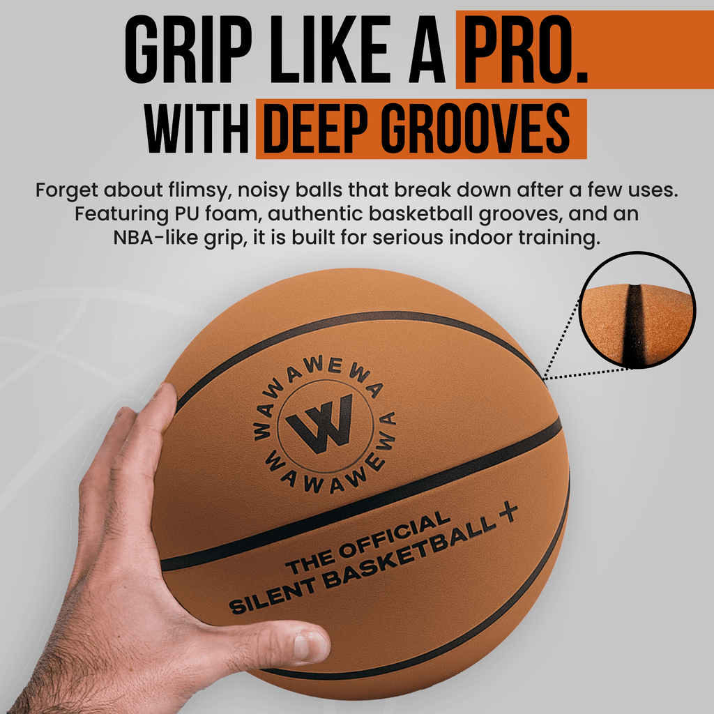 WAWAWEWA The Official Silent Basketball Size 7 (29.5\") – Indoor Basketball for Quiet Dribbling – Grooved Airless Indoor Training PU Foam Basket Ball – Real Feel Silent Play for All Ages
