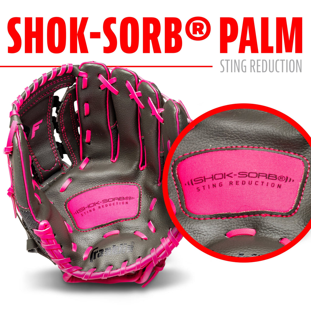 Franklin Sports Shok Sorb Kids Baseball + Teeball Glove - Youth Baseball, Softball + Tball Glove for Boys + Girls - Right Hand Throw - Pink - 10.5"