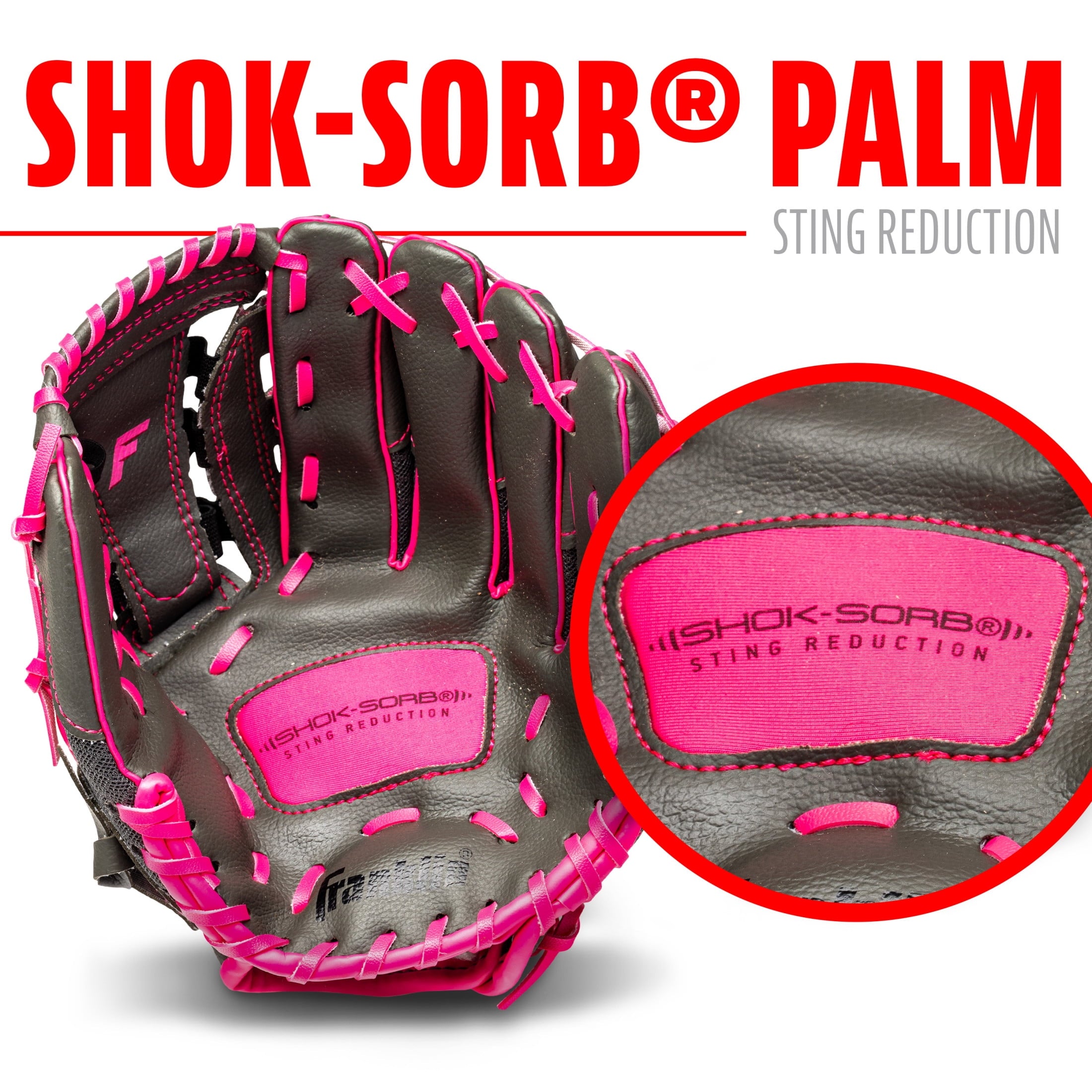 Franklin Sports Shok Sorb Kids Baseball + Teeball Glove - Youth Baseball, Softball + Tball Glove for Boys + Girls - Right Hand Throw - Pink - 10.5"