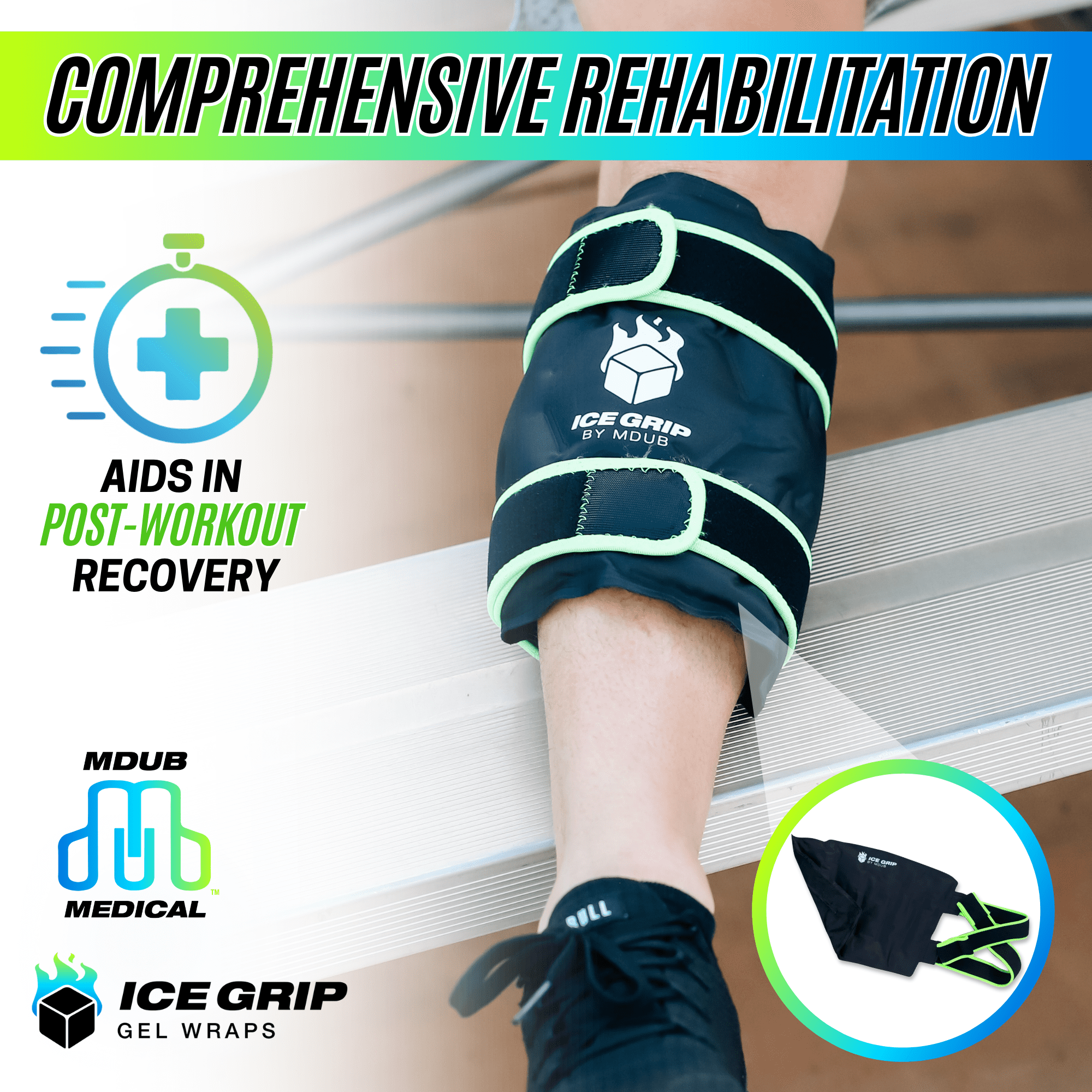 Ice Grip - Shin & Calf Ice Grip Wrap, Shin Brace, Calf Brace, Ankle Brace, Shin and Calf Support