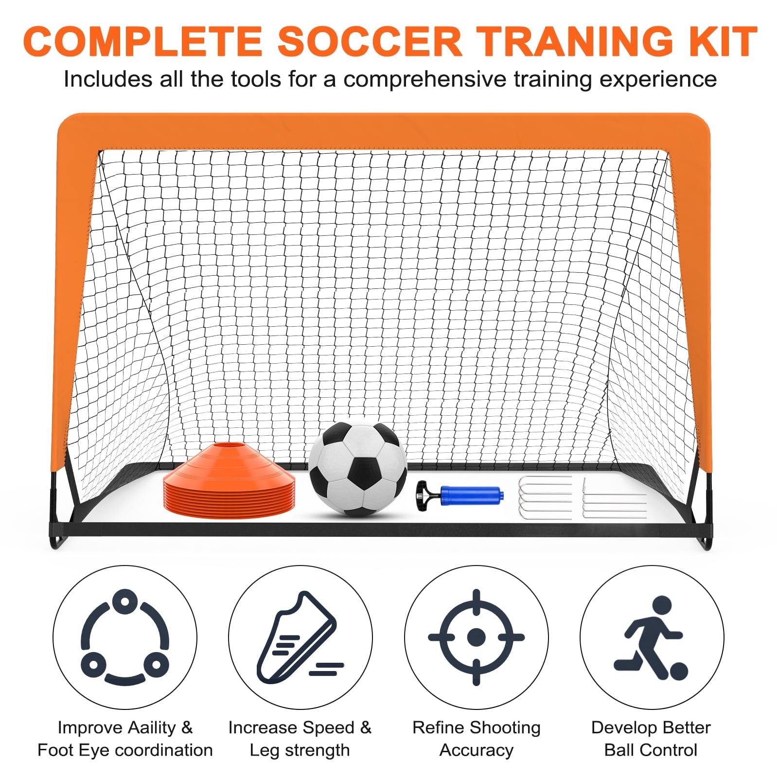 4 x 3FT Kid Soccer Goals for Backyard, Portable Pop Up Soccer Goal Training Equipment with Soccer Ball and 10 Cones,Indoor and Outdoor Soccer Nets for Kids Youth Toddler Sports Games