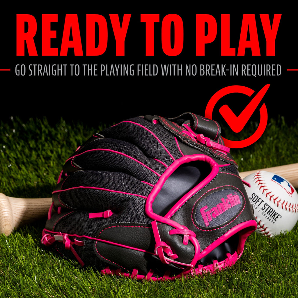 Franklin Sports Shok Sorb Kids Baseball + Teeball Glove - Youth Baseball, Softball + Tball Glove for Boys + Girls - Right Hand Throw - Pink - 10.5"