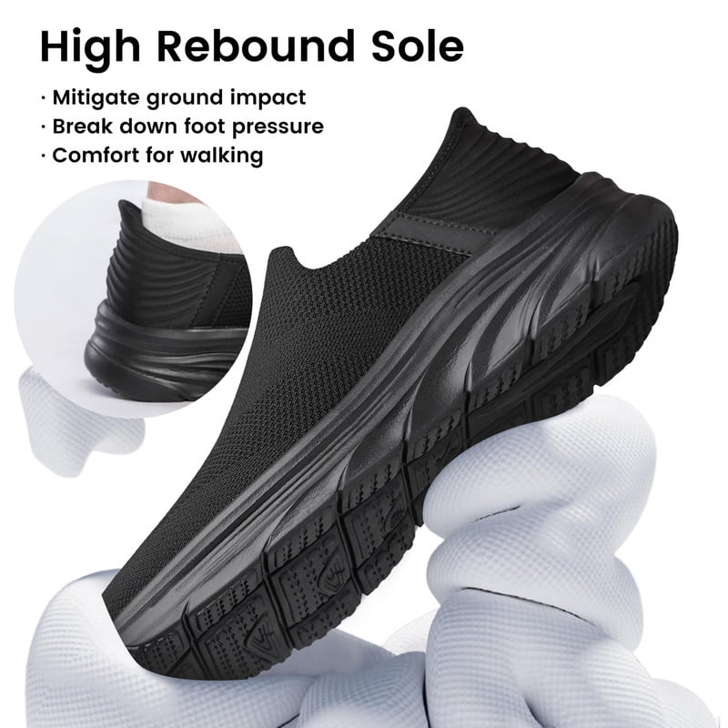 vibdiv Men's Hands Free Slip on Walking Shoes Lightweight Comfortable Tennis Casual Sneakers zapatos de hombre All Black Size 7.5