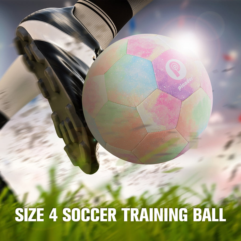 PP PICADOR Soccer Ball Size 4, Colorful Rainbow Kids Soccer Ball with Pump