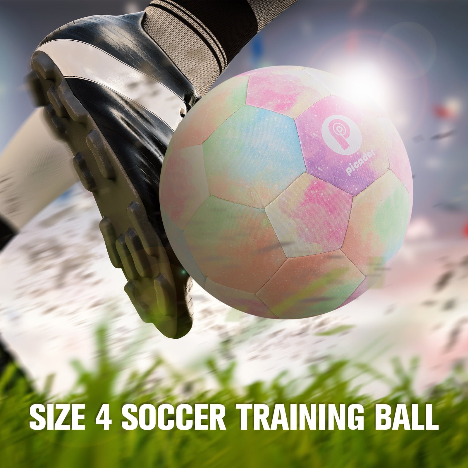 PP PICADOR Soccer Ball Size 4, Colorful Rainbow Kids Soccer Ball with Pump