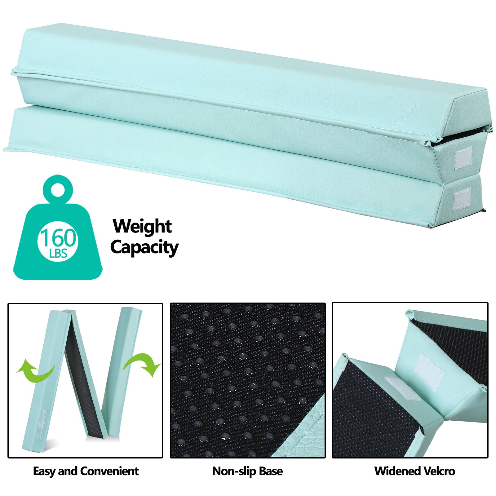 ZENSTYLE 9FT Balance Beam Extra Firm Vinyl Folding Gymnastics Beam Tumbling Home Practice