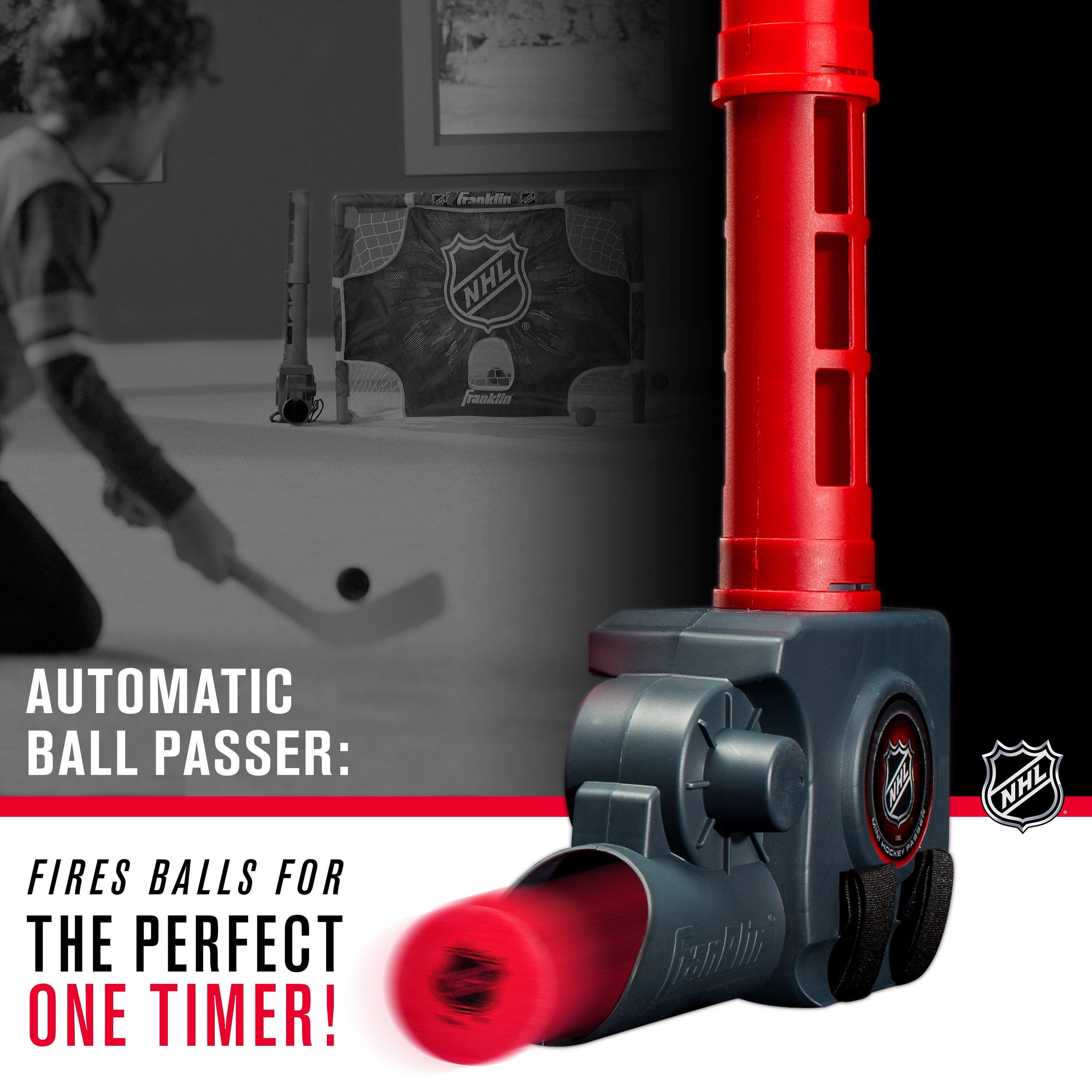 Franklin Sports Knee Hockey Goal Set - Mini Hockey Stick Set - Automatic Ball Passer, Goal & Target Set