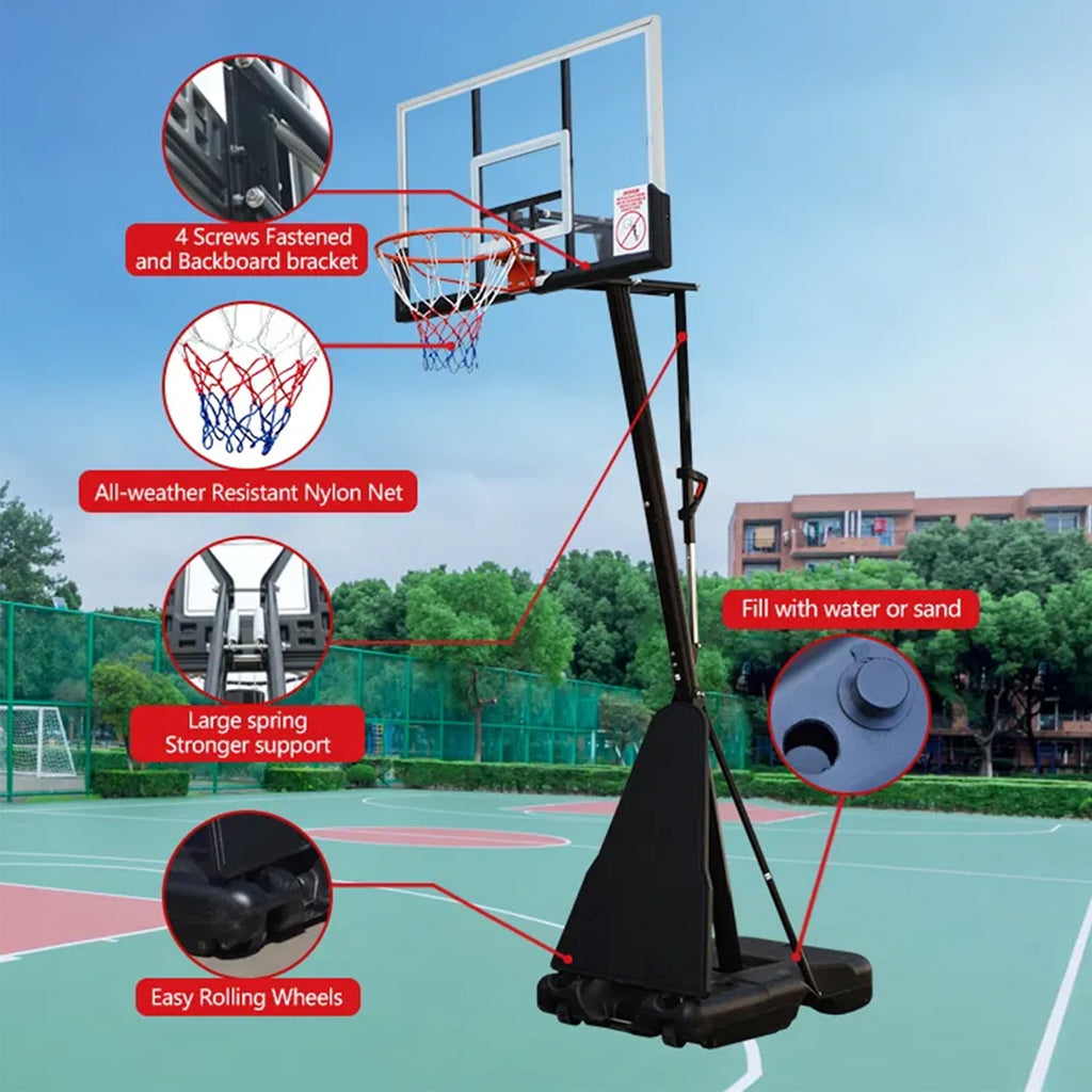 Vebreda 54 in. Portable Basketball Hoop System, 7.5 - 10 ft. Height Adjustable