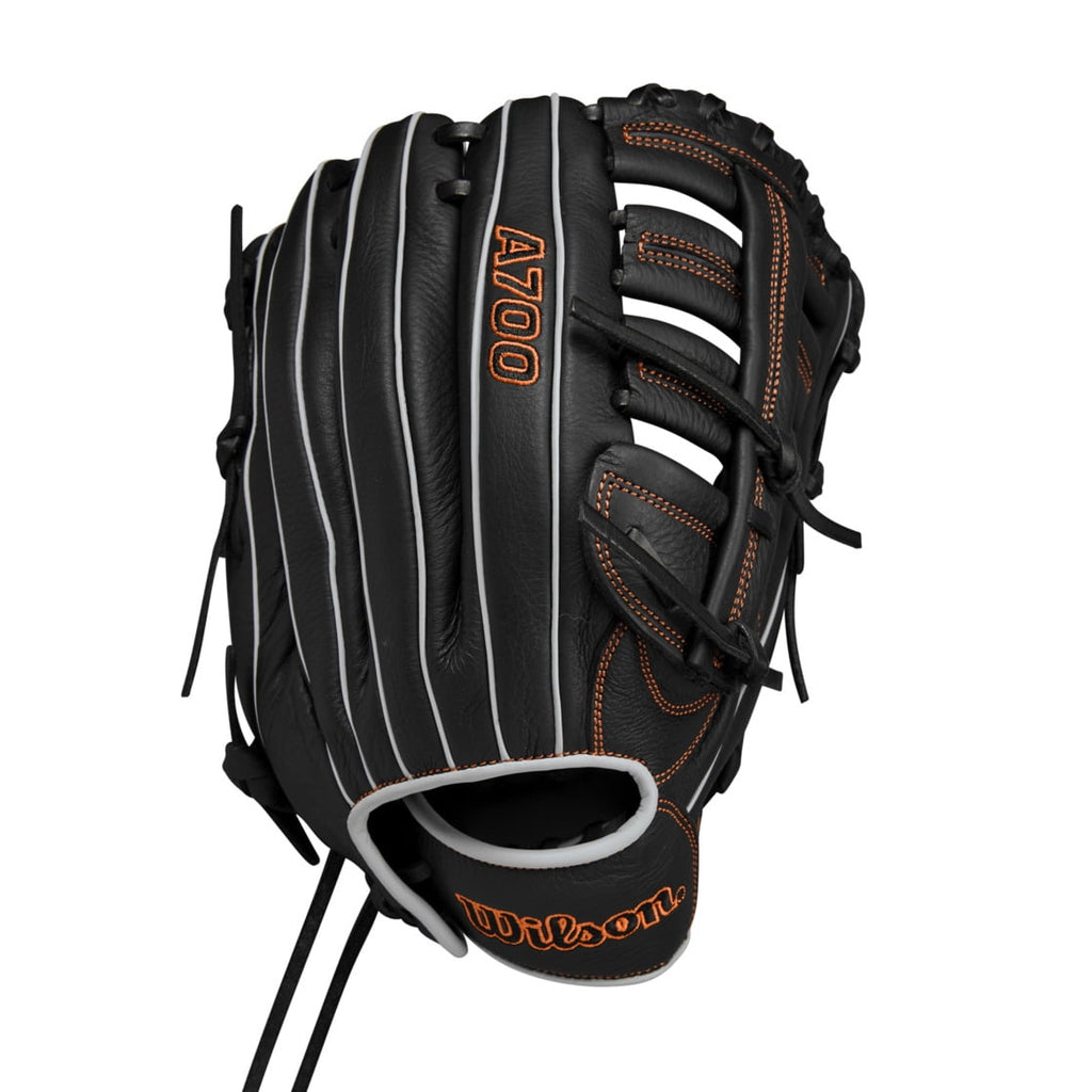 Wilson A700 12.5" Outfield Baseball Glove - Black/Silver/Orange, Right Hand Throw