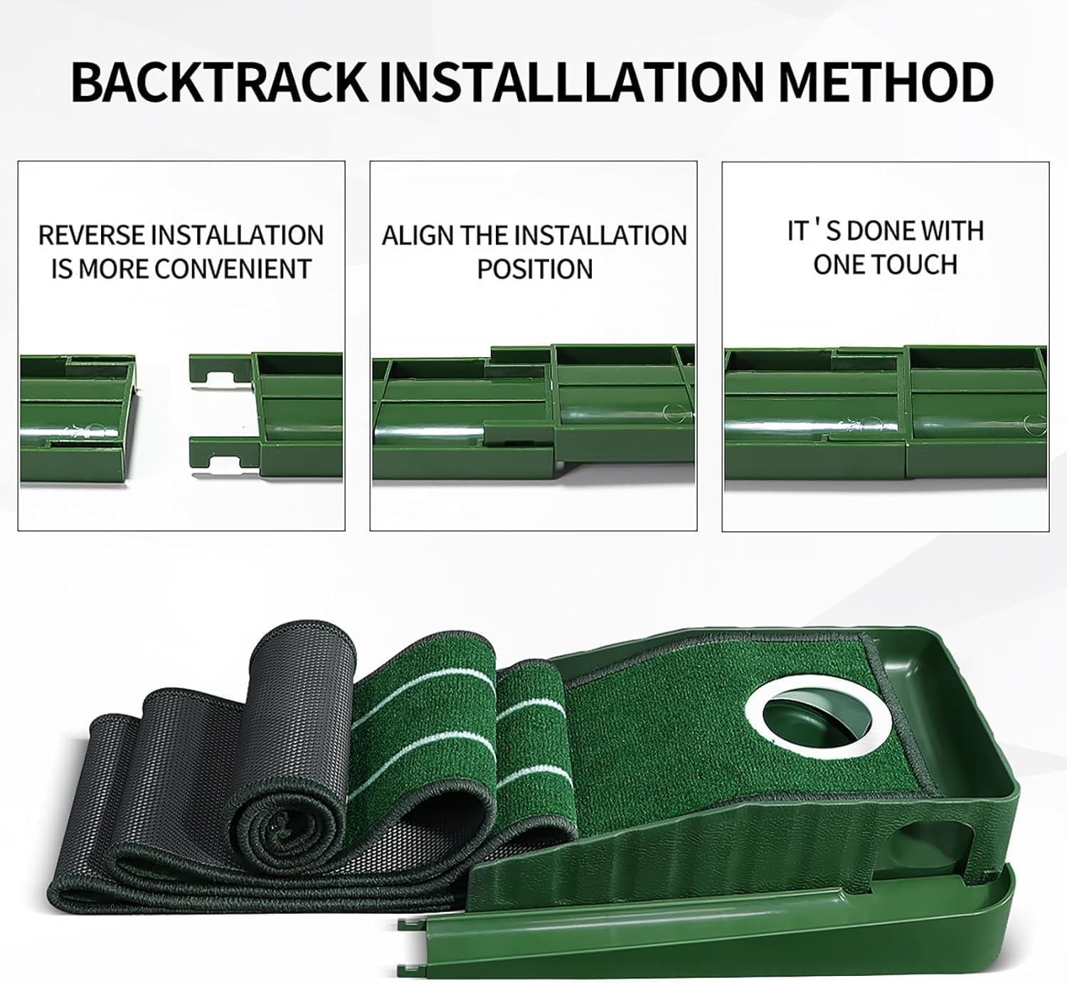 BYXAS Golf Putting Green Indoor Set,8 feet Putting Green Indoor, No Hump Golf Mat with Auto Ball Return - Easy to Fold Solid Wood Base Auto Ball Return,Suit for Men Gift Home Office