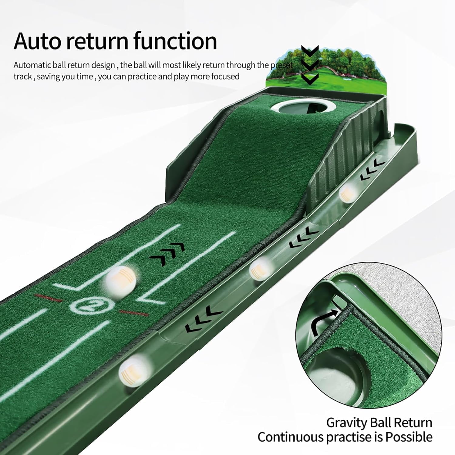 BYXAS Golf Putting Green Indoor Set,8 feet Putting Green Indoor, No Hump Golf Mat with Auto Ball Return - Easy to Fold Solid Wood Base Auto Ball Return,Suit for Men Gift Home Office