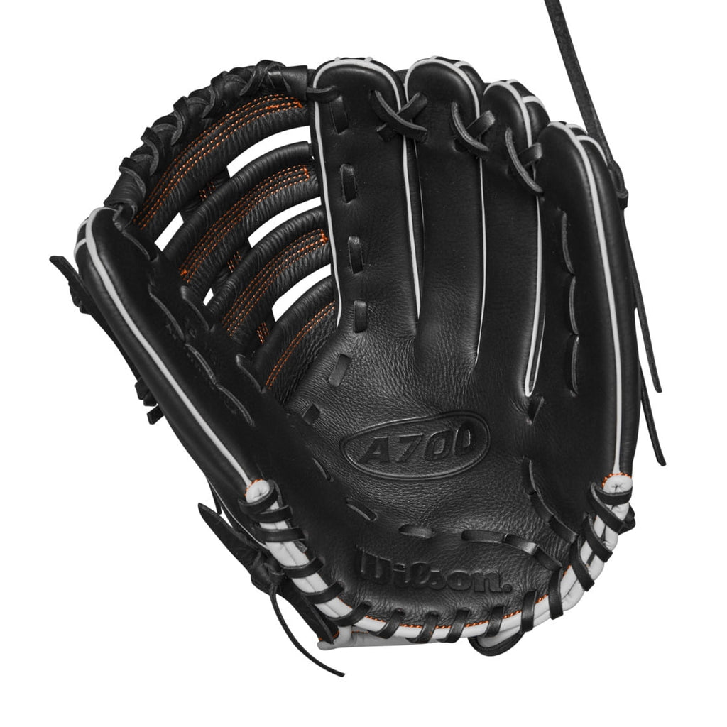 Wilson A700 12.5" Outfield Baseball Glove - Black/Silver/Orange, Right Hand Throw