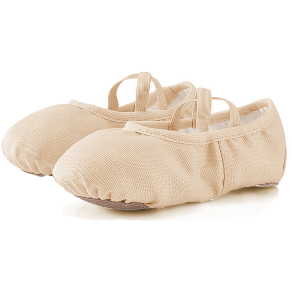Missfiona Girls Ballet Shoes Canvas No-Tie Ballet Slippers Dance Shoes for Toddler/Little Kid/Big Kid/Boy(1M,Nude)