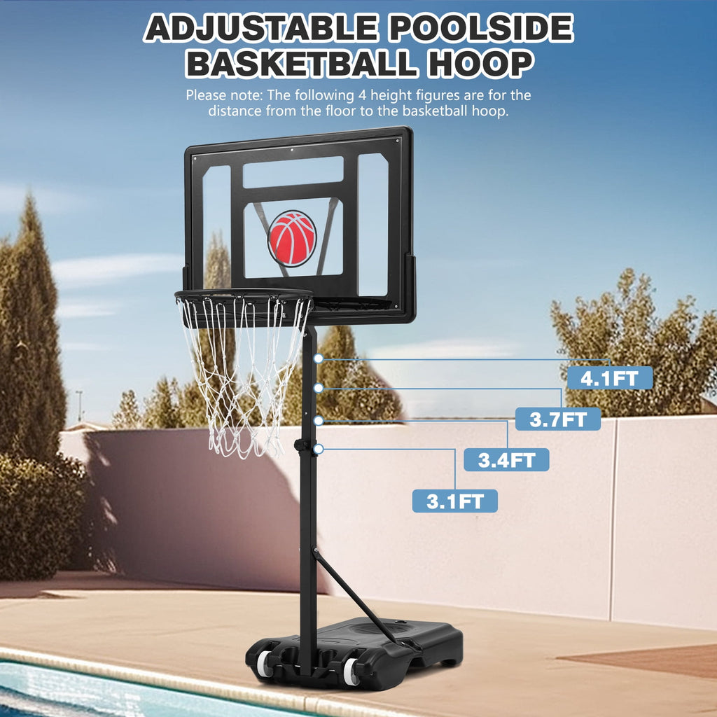 Danrelax 3.1-4.1FT Adjustable Pool Basketball Hoop, 32"x23" Backboard, Portable, Black