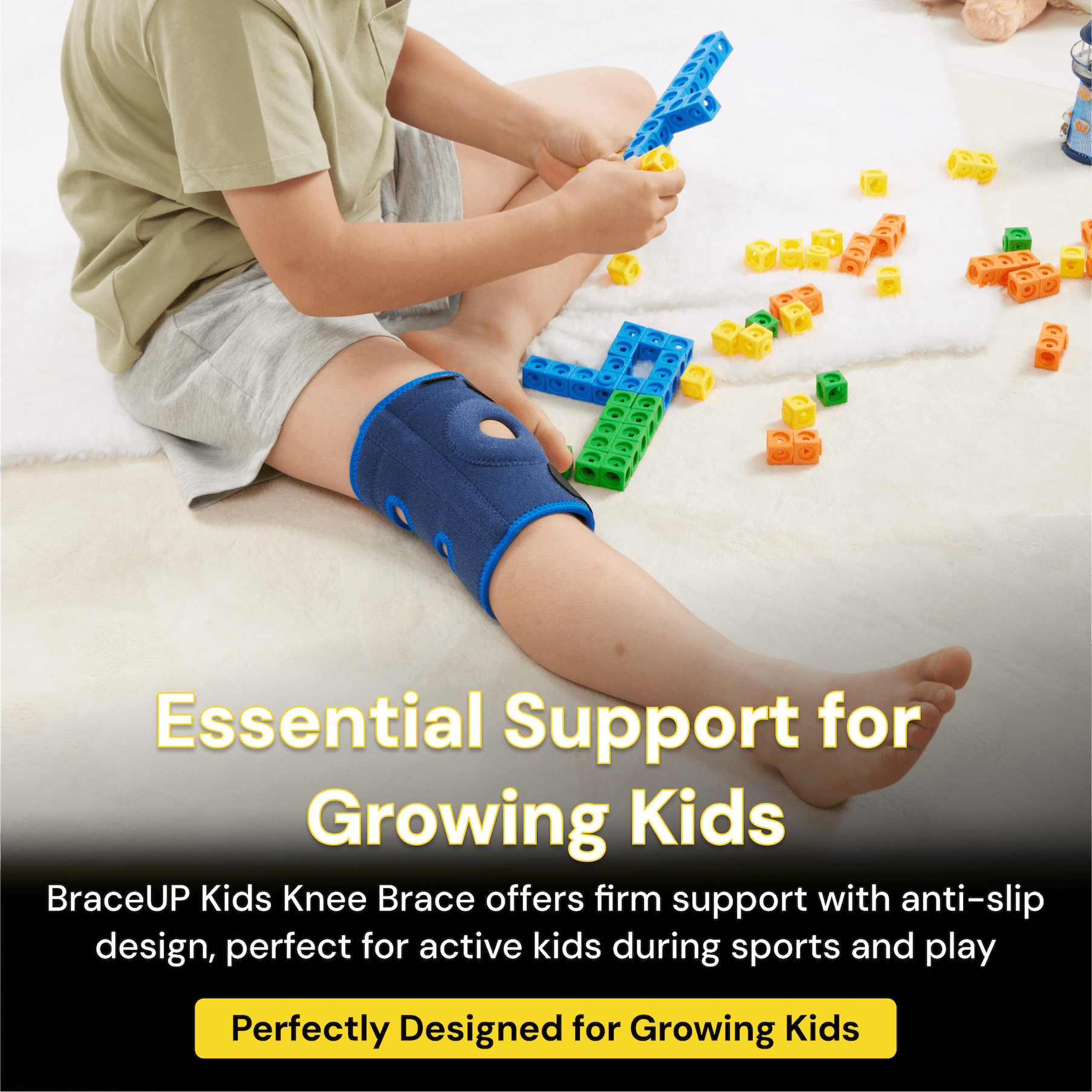 BraceUP Kids Knee Brace for Boys and Girls – Adjustable Youth Fit for Pain Relief (S)