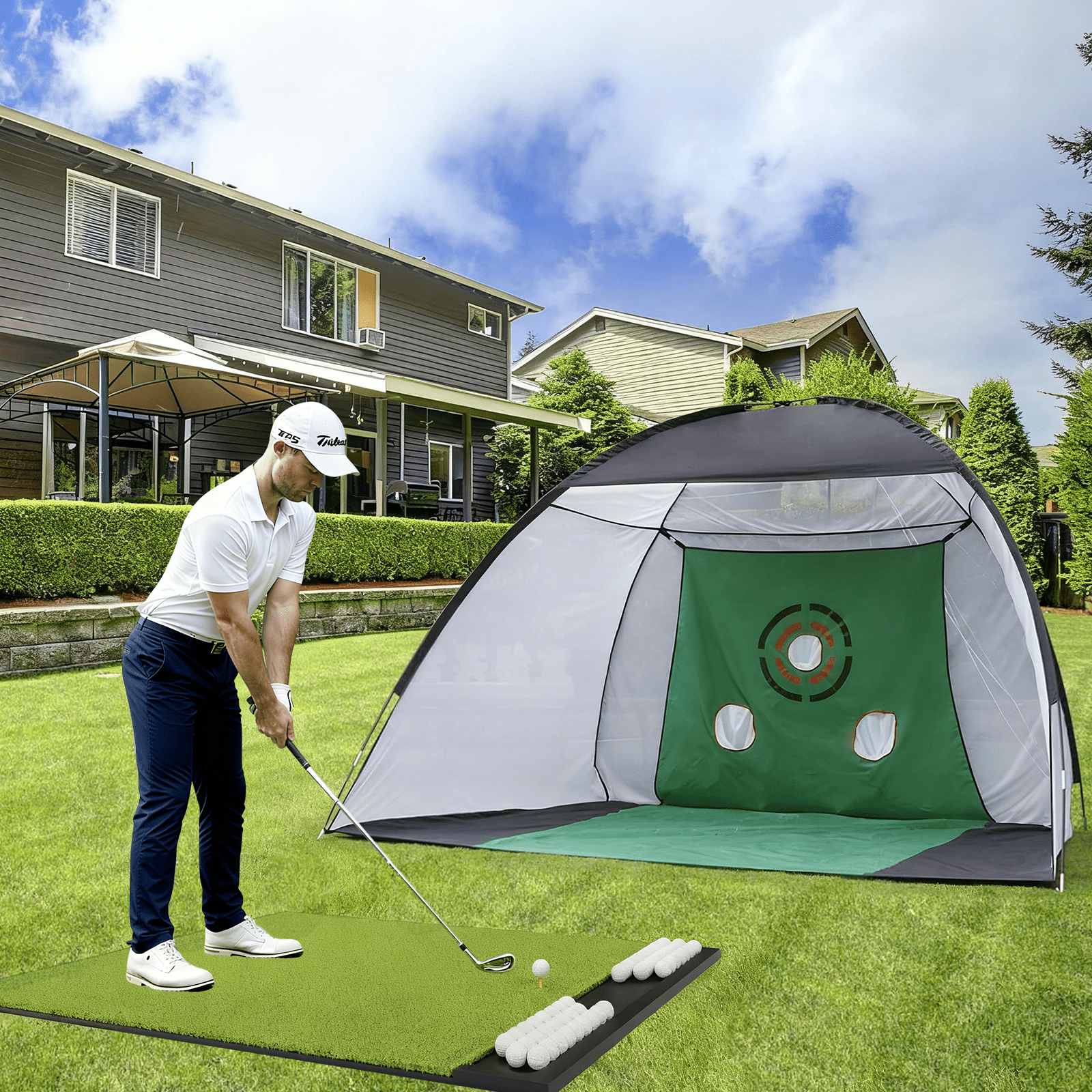 OKESAM 5x4 Feet Golf Mat with Ball Tray, Thickening Artificial Turf for Hitting, Driving, Chipping